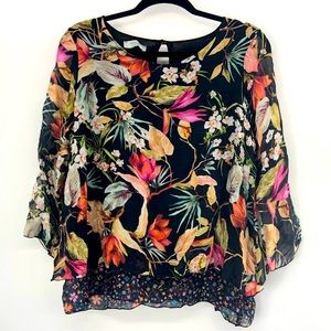 Angela Moda Birds of Paradise Floral Silk Blouse- Made in Italy